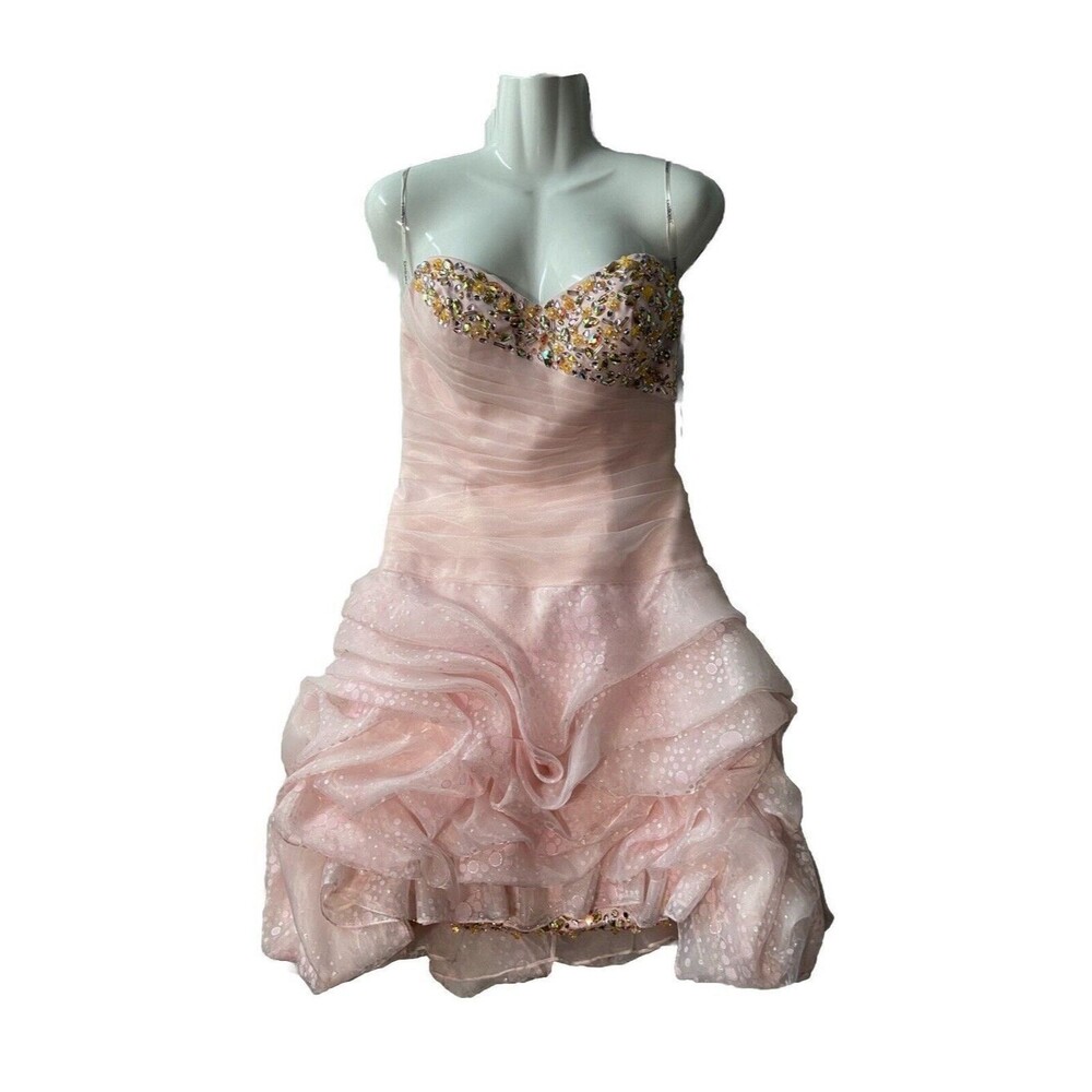 Tony Bowls Le Gala Women's Strapless Beaded Chiffon Overlay Gown Size 8 Pink